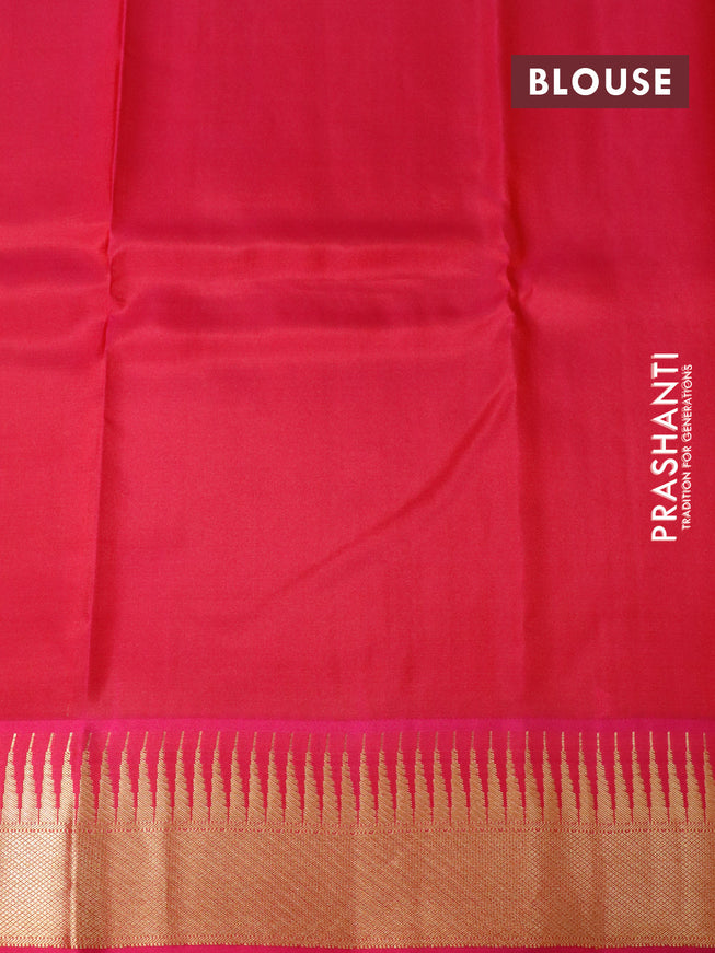 Pure kanjivaram silk saree mustard yellow and pink with zari woven buttas and temple design zari woven border