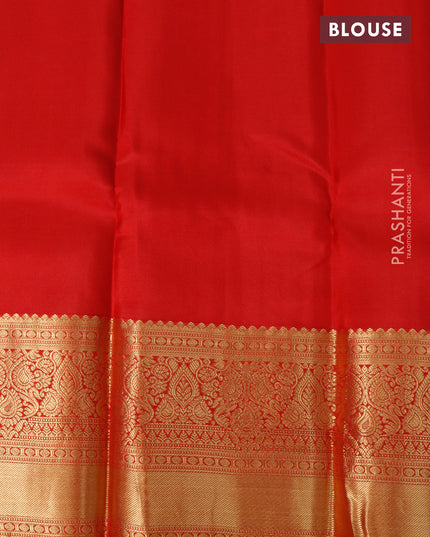 Pure kanjivaram silk saree dark green and red with allover zari weaves and zari woven border