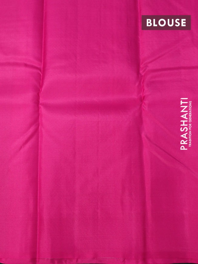 Pure kanjivaram silk saree bottle green and pink with pink zari woven buttas in borderless style