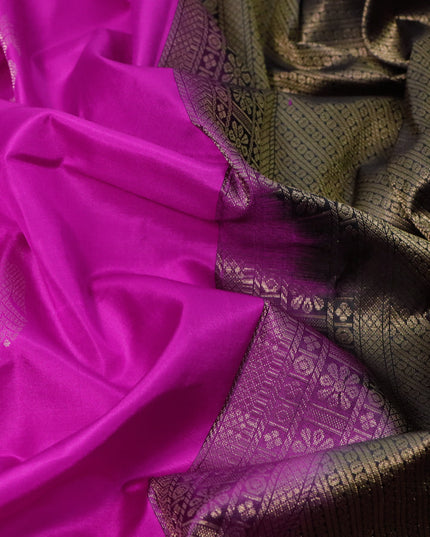Pure kanjivaram silk saree pink and black with zari woven buttas in borderless style