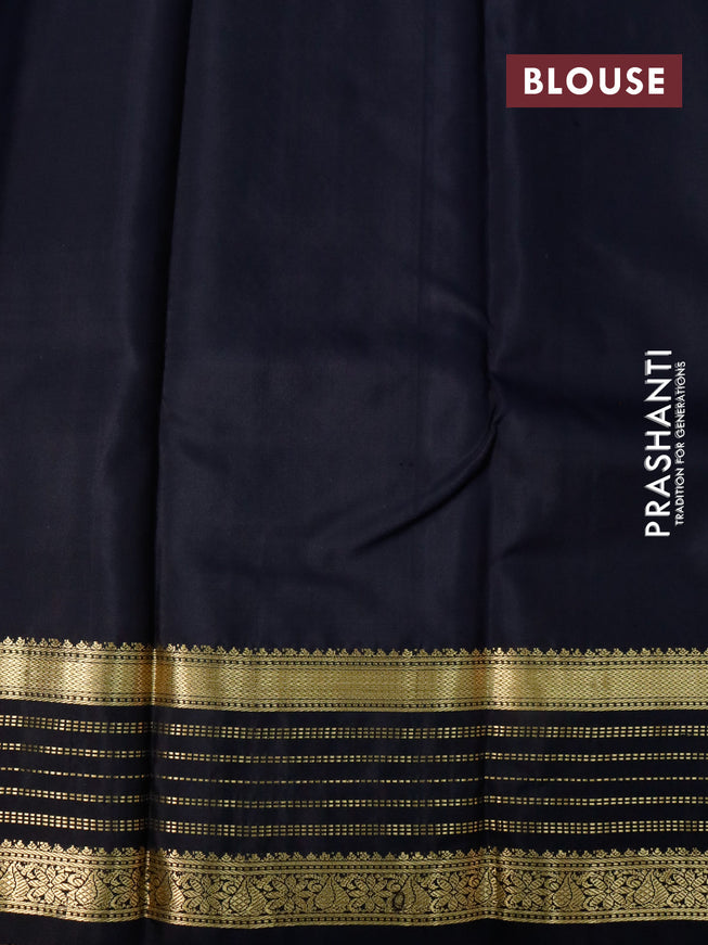 Pure kanjivaram silk saree grey and black with allover zari stripes pattern and zari woven border