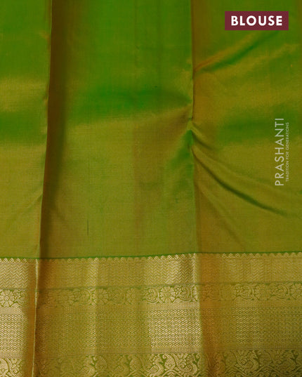 Pure kanjivaram silk saree mango yellow and green with zari woven buttas and zari woven border