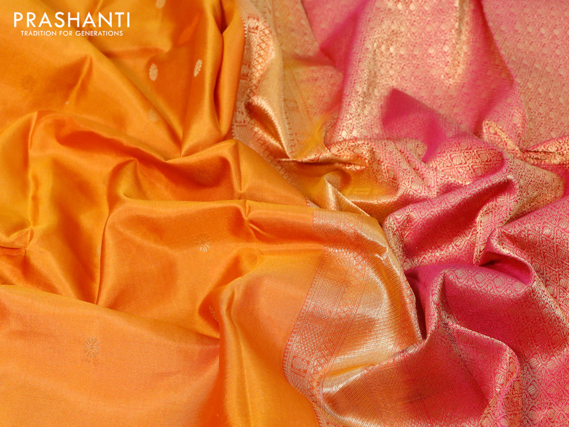 Pure kanjivaram silk saree mustard yellow and pink with zari woven buttas and zari woven border