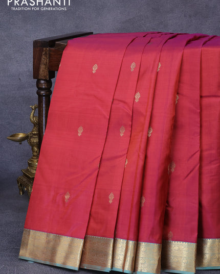 Pure kanjivaram silk saree dual shade of pink shade and pastel green shade with zari woven buttas and zari woven border