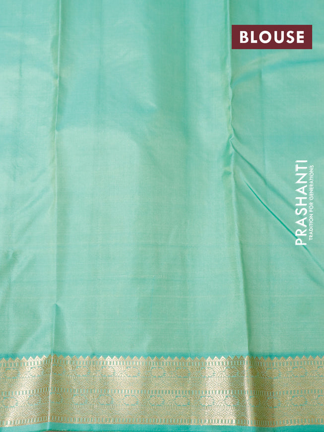Pure kanjivaram silk saree dual shade of pink shade and pastel green shade with zari woven buttas and zari woven border