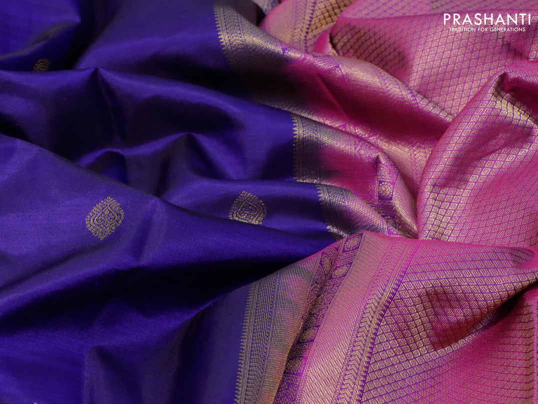 Pure kanjivaram silk saree blue and purple with zari woven buttas and zari woven border