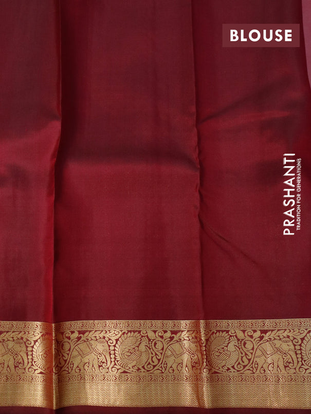 Pure kanjivaram silk saree pink shade and deep maroon with zari woven buttas and annam zari woven border