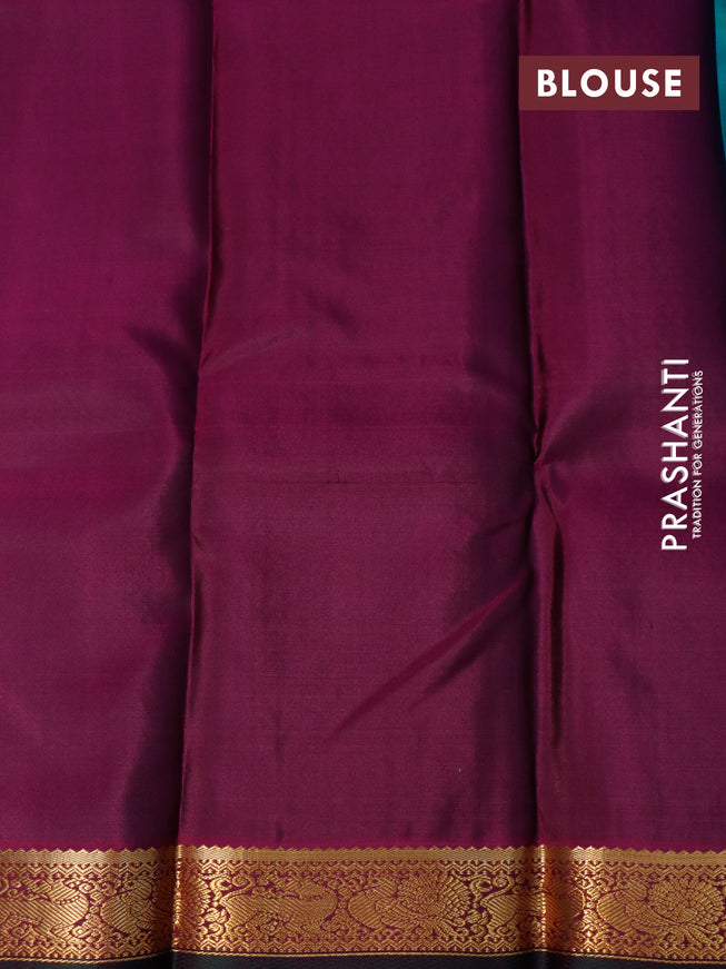 Pure kanjivaram silk saree teal blue and purple with allover self emboss ad zari woven korvai border