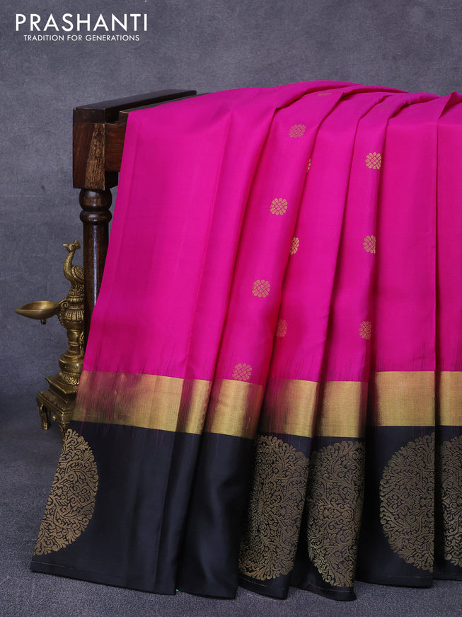 Pure kanjivaram silk saree pink and black with zari woven buttas and zari woven butta border