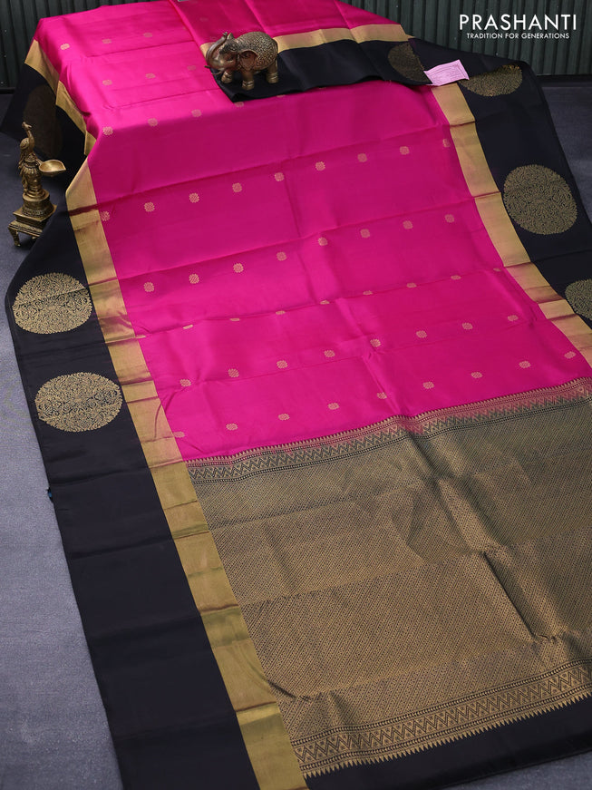 Pure kanjivaram silk saree pink and black with zari woven buttas and zari woven butta border