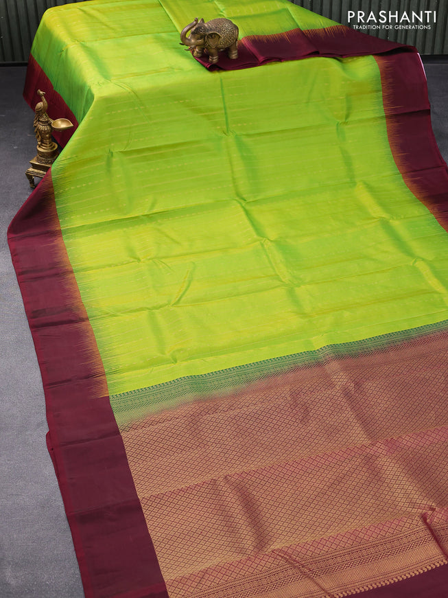 Pure kanjivaram silk saree light green and deep maroon with allover zari weaves and simple border