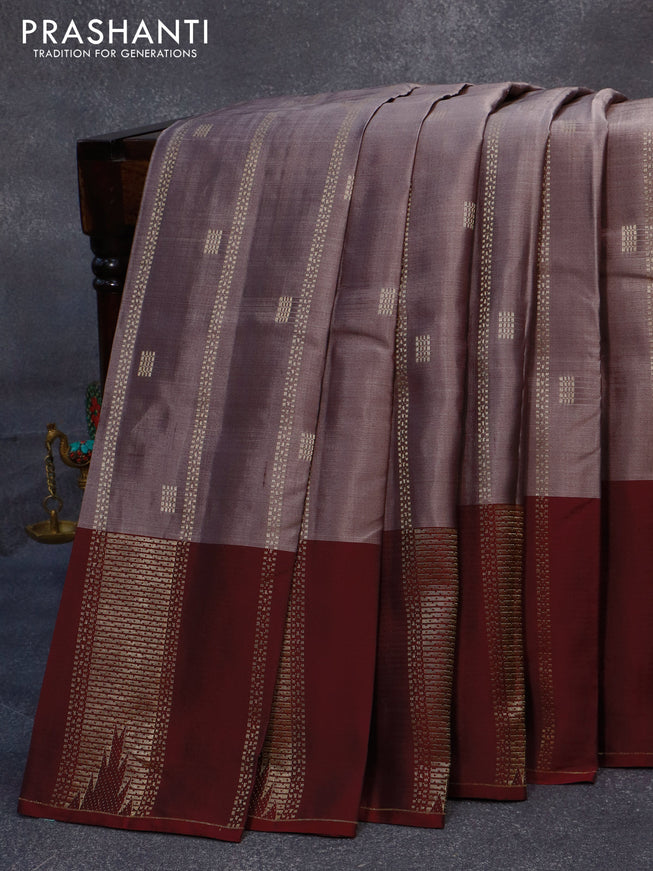 Pure kanjivaram silk saree grey shade and coffee brown with allover zari weaves and zari woven border