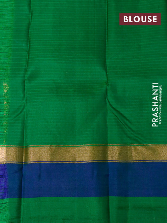Pure kanjivaram silk saree deep purple and dual shade of green with zari woven buttas and zari woven simple border