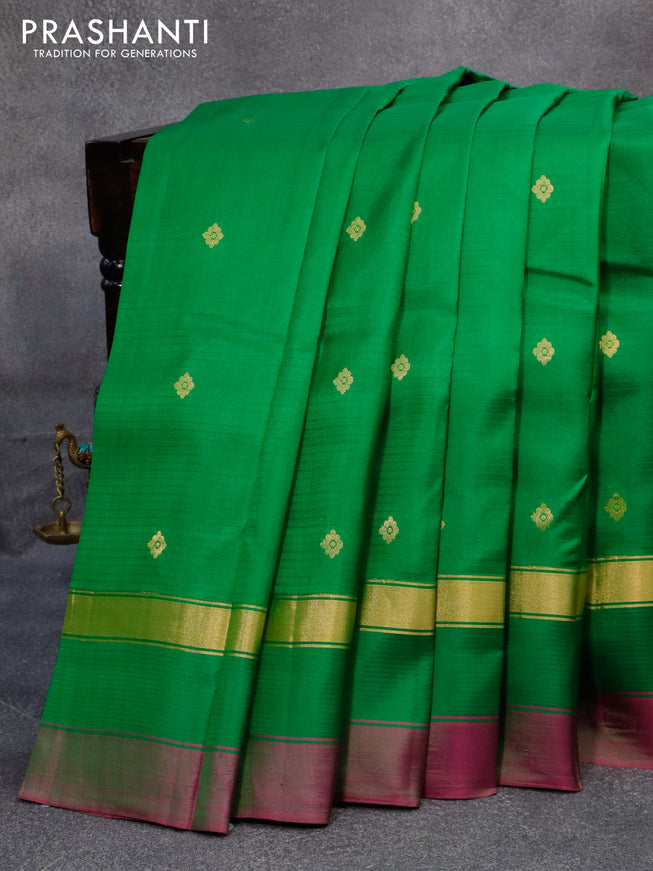 Pure kanjivaram silk saree green and pink with zari woven buttas and zari woven simple border