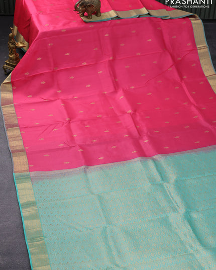 Pure kanjivaram silk saree light pink and pastel green with zari woven buttas and zari woven border