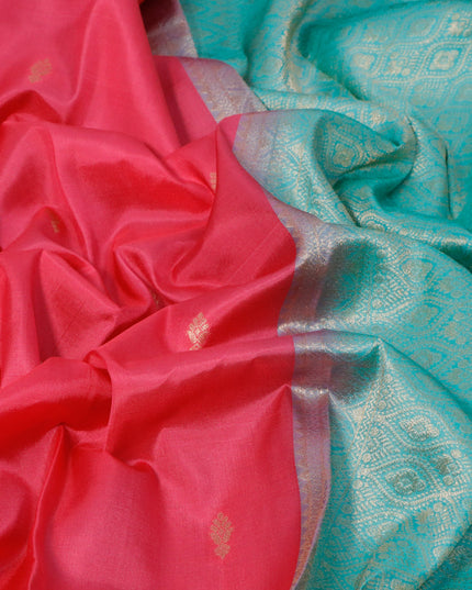 Pure kanjivaram silk saree light pink and pastel green with zari woven buttas and zari woven border