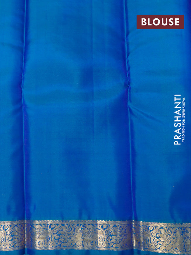 Pure kanjivaram silk saree blue and teal blue with zari woven buttas and zari woven border