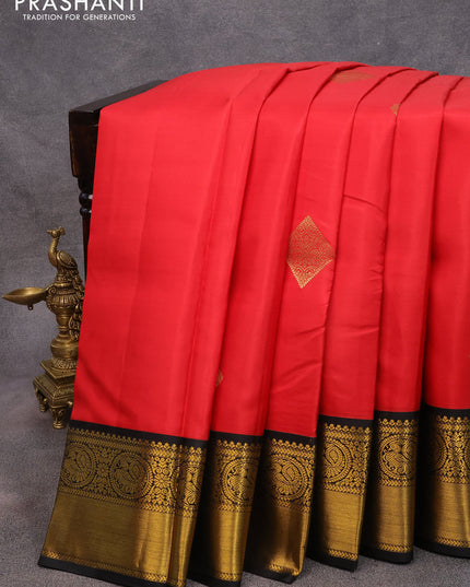 Pure kanjivaram silk saree red and black with zari woven buttas and zari woven korvai border