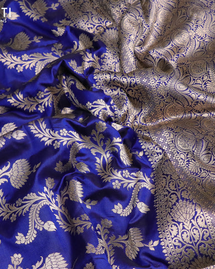 Pure banarasi uppada silk saree blue with allover zari woven floral weaves and zari woven floral border