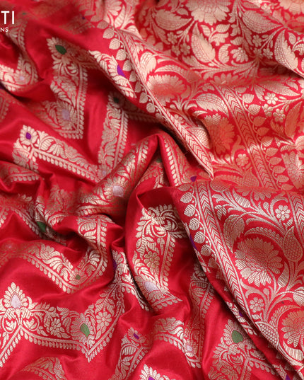 Pure banarasi uppada silk saree red and pink with allover zari woven zig zag weaves and zari woven border
