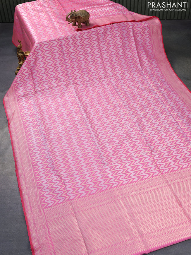 Pure banarasi uppada silk saree light pink with allover zari woven brocade weaves and zari woven border