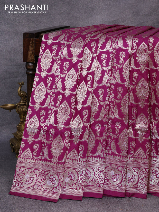 Pure banarasi uppada silk saree purple with allover zari woven brocade weaves and zari woven border