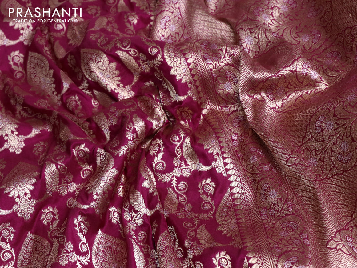 Pure banarasi uppada silk saree purple with allover zari woven brocade weaves and zari woven border