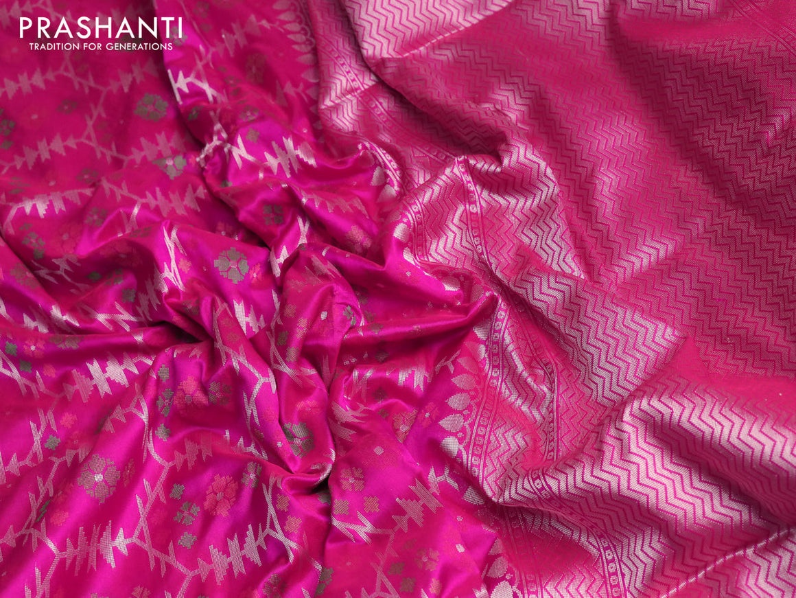 Pure banarasi uppada silk saree pink with allover thread & zari weaves and zari woven border