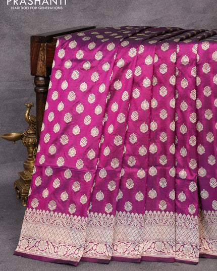 Pure banarasi uppada silk saree deep purple with allover zari woven butta weaves and zari woven border