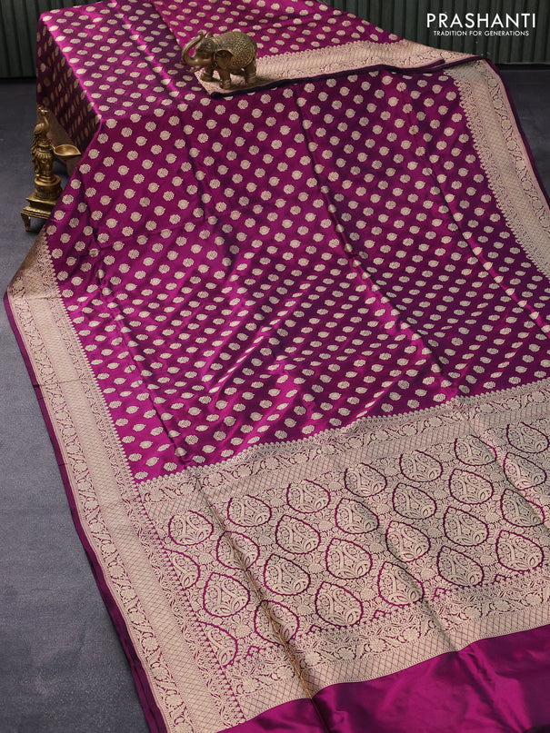 Pure banarasi uppada silk saree deep purple with allover zari woven butta weaves and zari woven border
