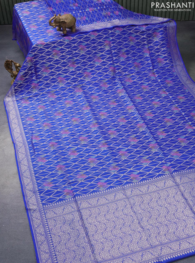 Pure banarasi uppada silk saree blue with allover geometric weaves and zari woven border