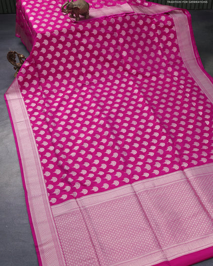 Pure banarasi uppada silk saree pink with allover zari woven butta weaves and zari woven border