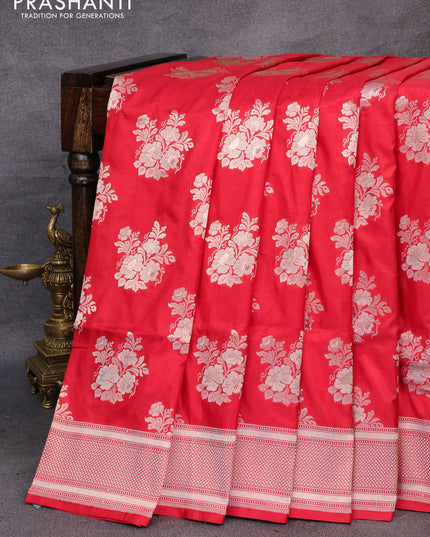 Pure banarasi uppada silk saree red with zari woven floral buttas and zari woven border