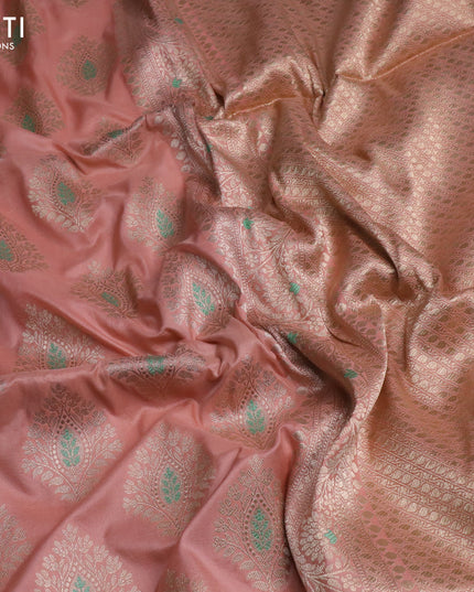 Pure banarasi uppada silk saree peach shade with zari woven floral buttas and zari woven border