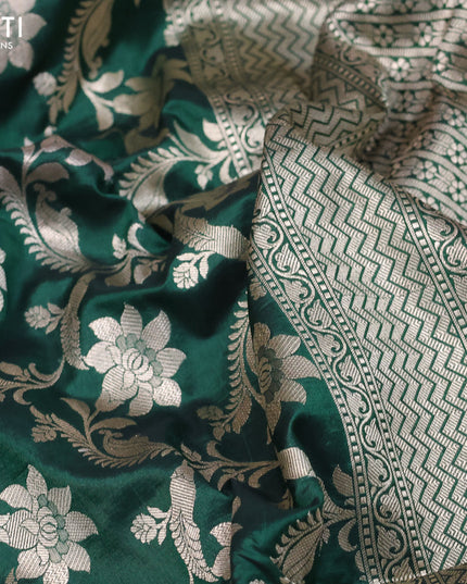 Pure banarasi uppada silk saree dark green with allover zari woven floral weaves and zari woven border