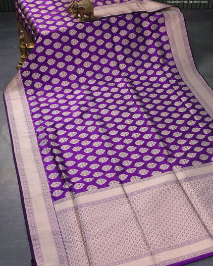 Pure banarasi uppada silk saree deep violet with zari woven butta weaves and zari woven border