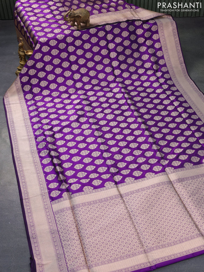 Pure banarasi uppada silk saree deep violet with zari woven butta weaves and zari woven border