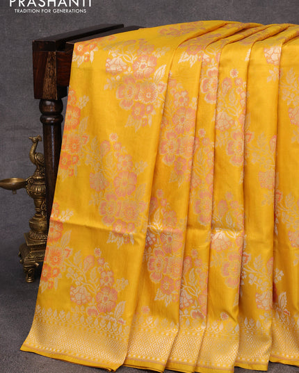 Pure banarasi uppada silk saree mustard yellow with allover thread & zari weaves and zari woven border