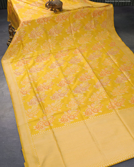 Pure banarasi uppada silk saree mustard yellow with allover thread & zari weaves and zari woven border