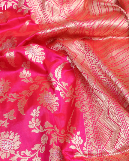 Pure banarasi uppada silk saree dark pink with allover zari woven floral weaves and zari woven border