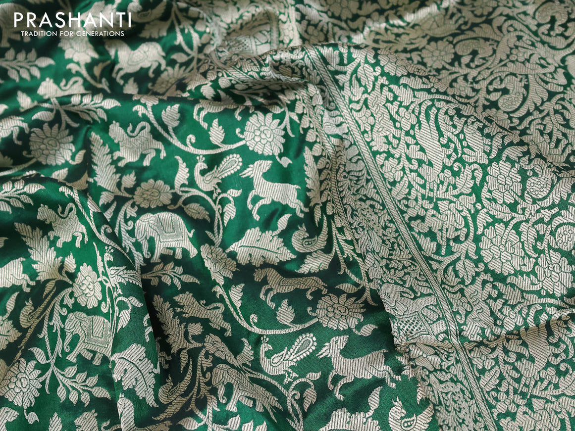 Pure banarasi uppada silk saree green with allover zari woven vanasingaram weaves and zari woven border