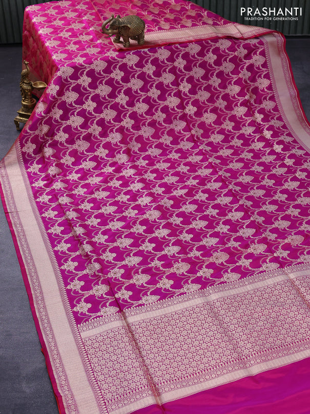 Pure banarasi uppada silk saree dual shade of purple and red with allover zari woven brocade weaves and zari woven border