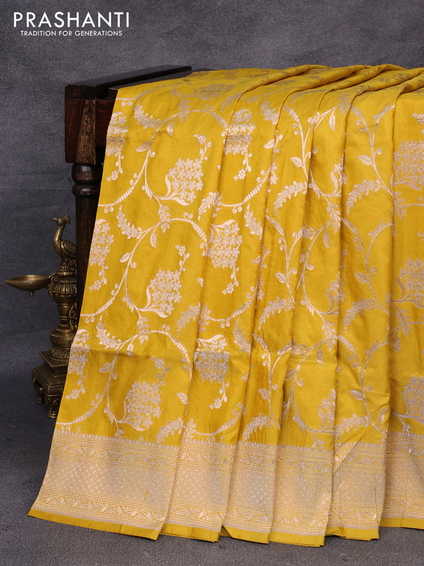 Pure banarasi uppada silk saree yellow with allover zari woven brocade weaves and zari woven border
