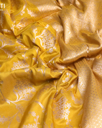 Pure banarasi uppada silk saree yellow with allover zari woven brocade weaves and zari woven border