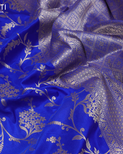 Pure banarasi uppada silk saree royal blue and maroon with allover zari woven brocade weaves and zari woven border