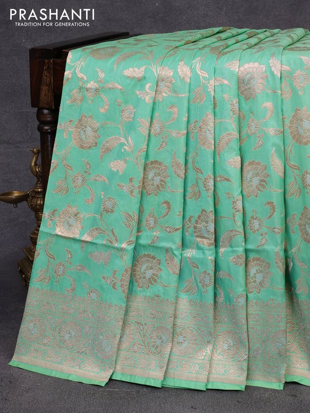 Pure banarasi uppada silk saree pastel green with allover zari woven floral weaves and zari woven border