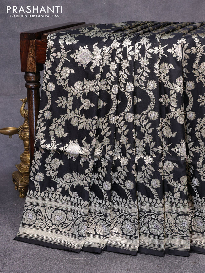 Pure banarasi uppada silk saree black with allover zari woven brocade weaves and zari woven border