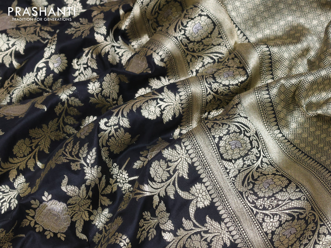 Pure banarasi uppada silk saree black with allover zari woven brocade weaves and zari woven border