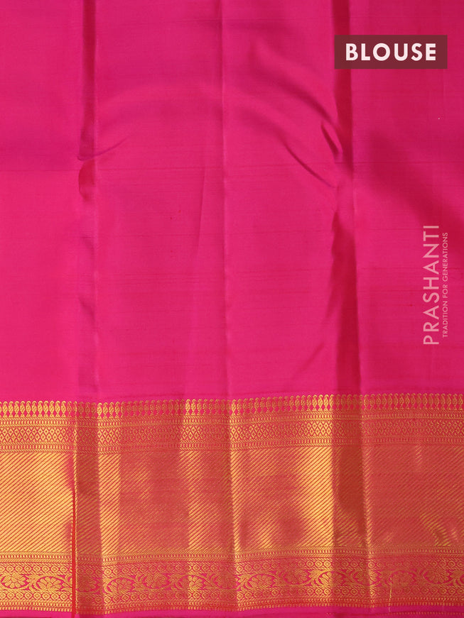 Pure kanjivaram silk saree pink with allover zari woven brocade weaves and rich zari woven border