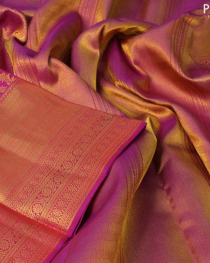 Pure kanjivaram silk saree dual shade of purple with allover zari woven brocade weaves and rich zari woven border